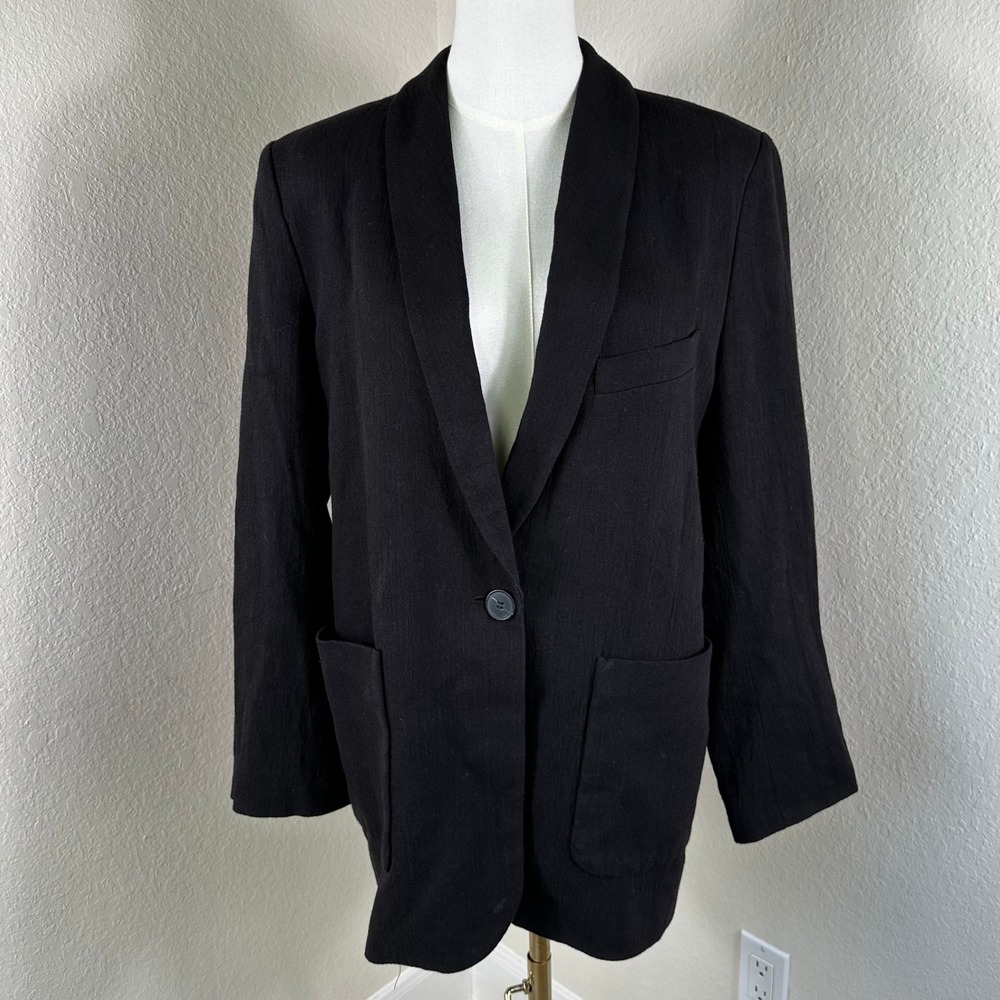 Zara Oversized Blazer Women M Black Shawl Lapel Textured Jacket Office Business